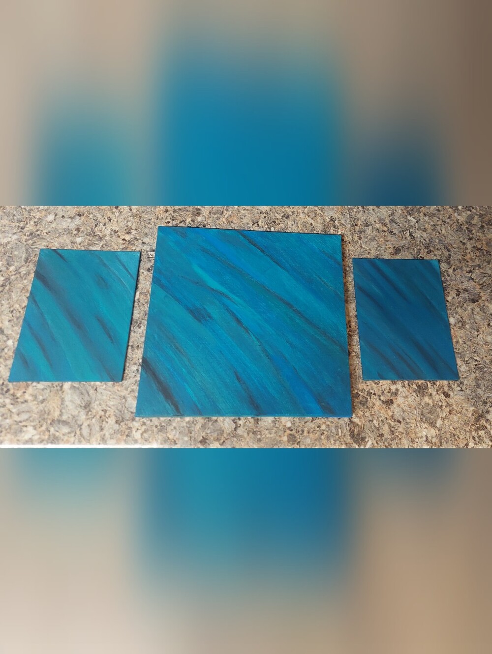Blue Abstract Triptych Wall Art Set - Modern Home Accent